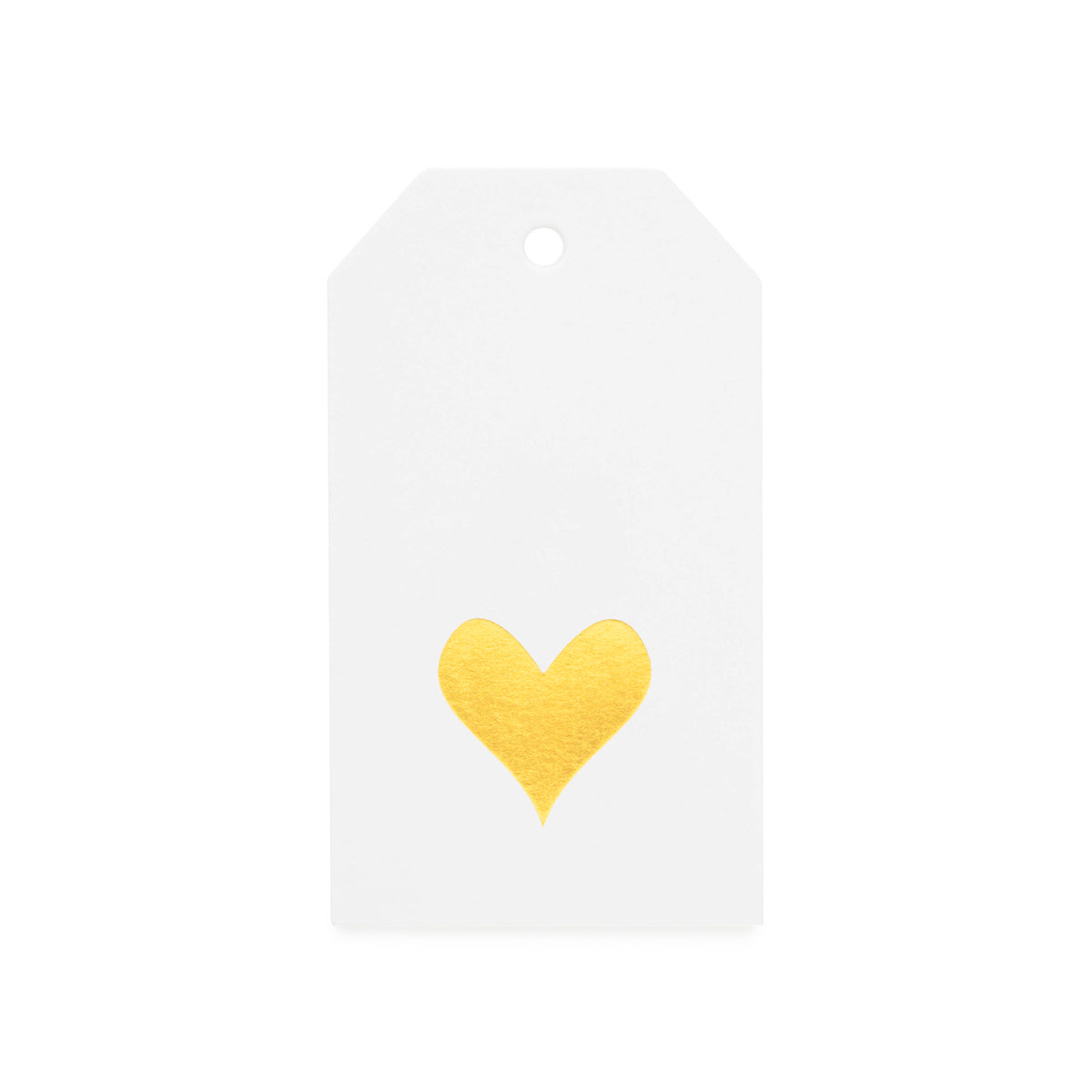 white tag with gold foil heart