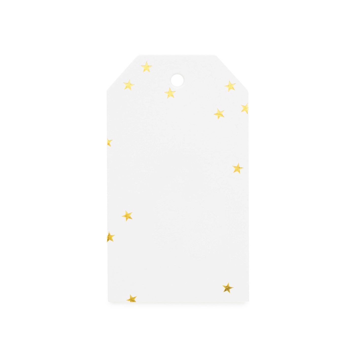 White tag with tiny gold foil stars