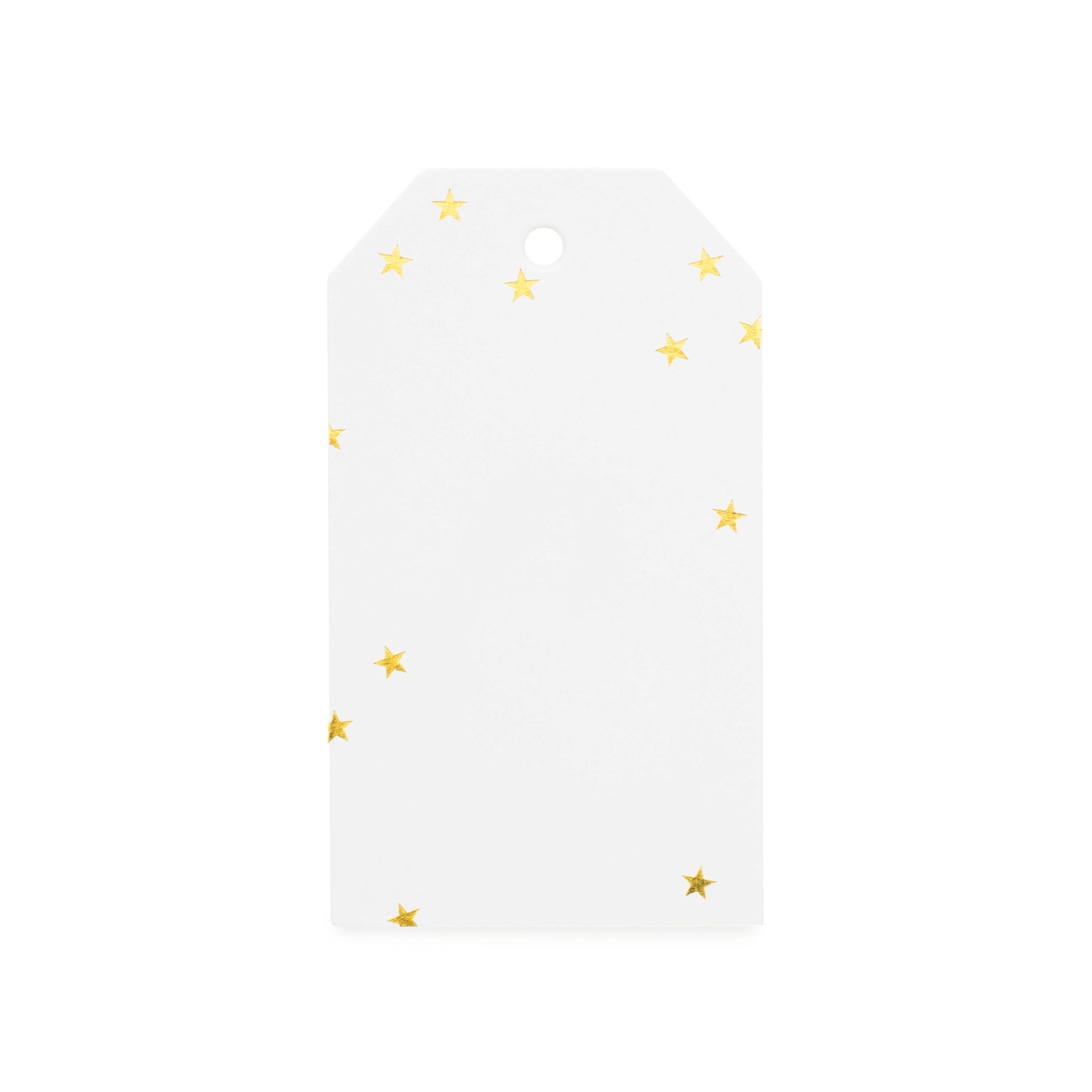 White tag with tiny gold foil stars