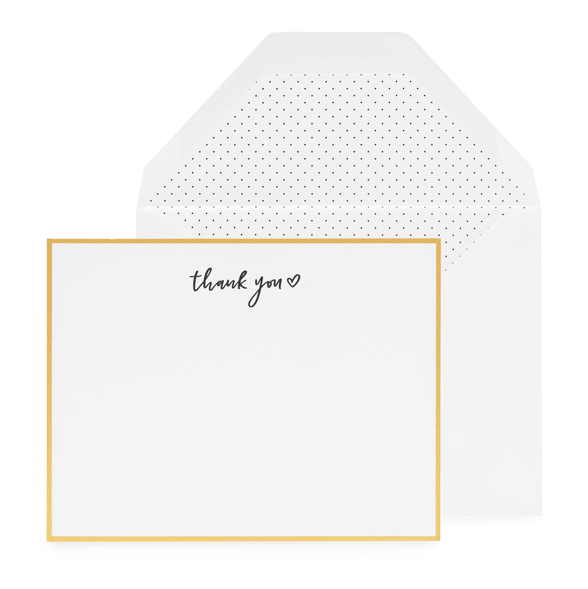 black script thank you with heart and black pindot liner