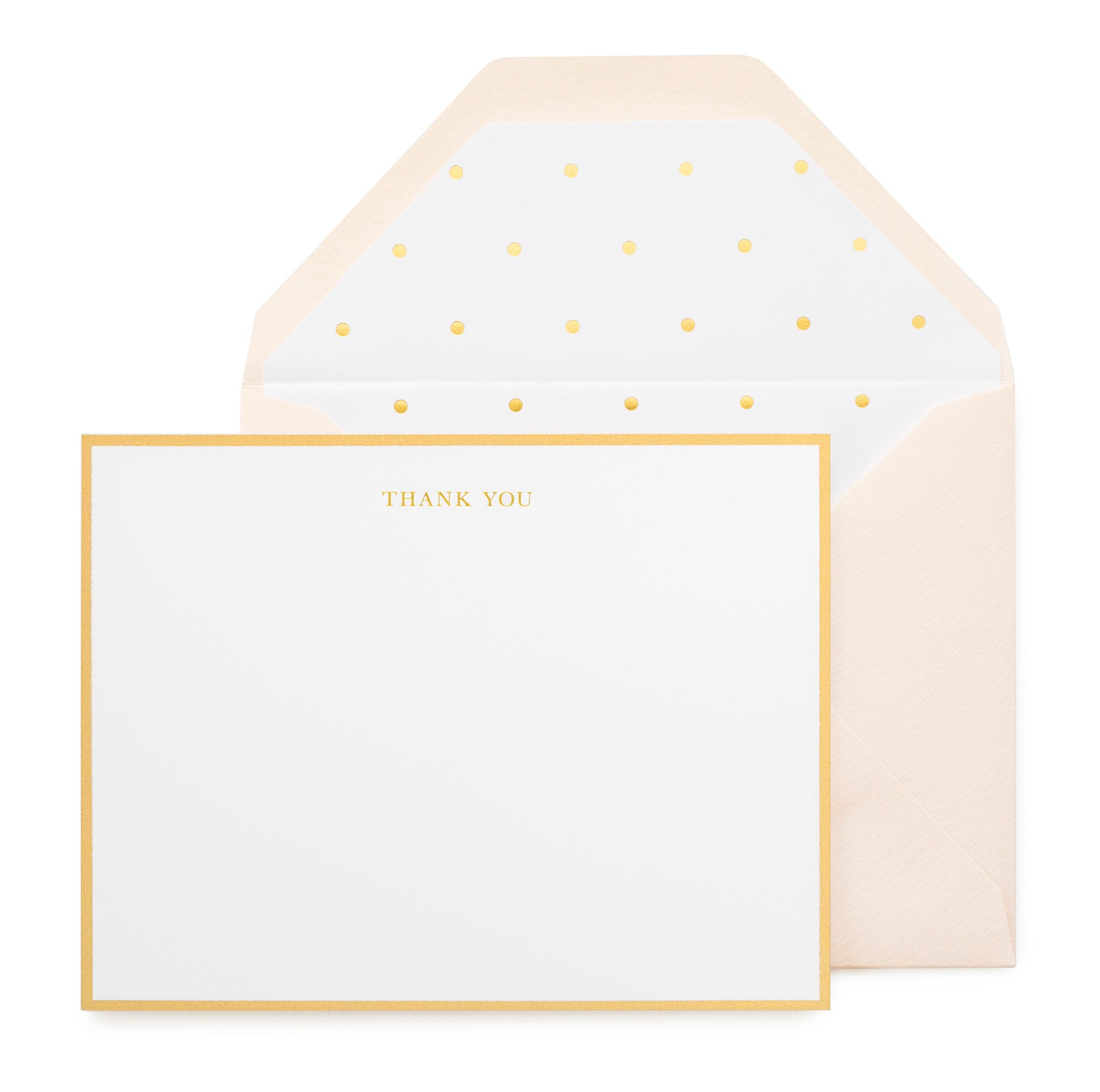 Gold bordered thank you with pink envelope and dot liner