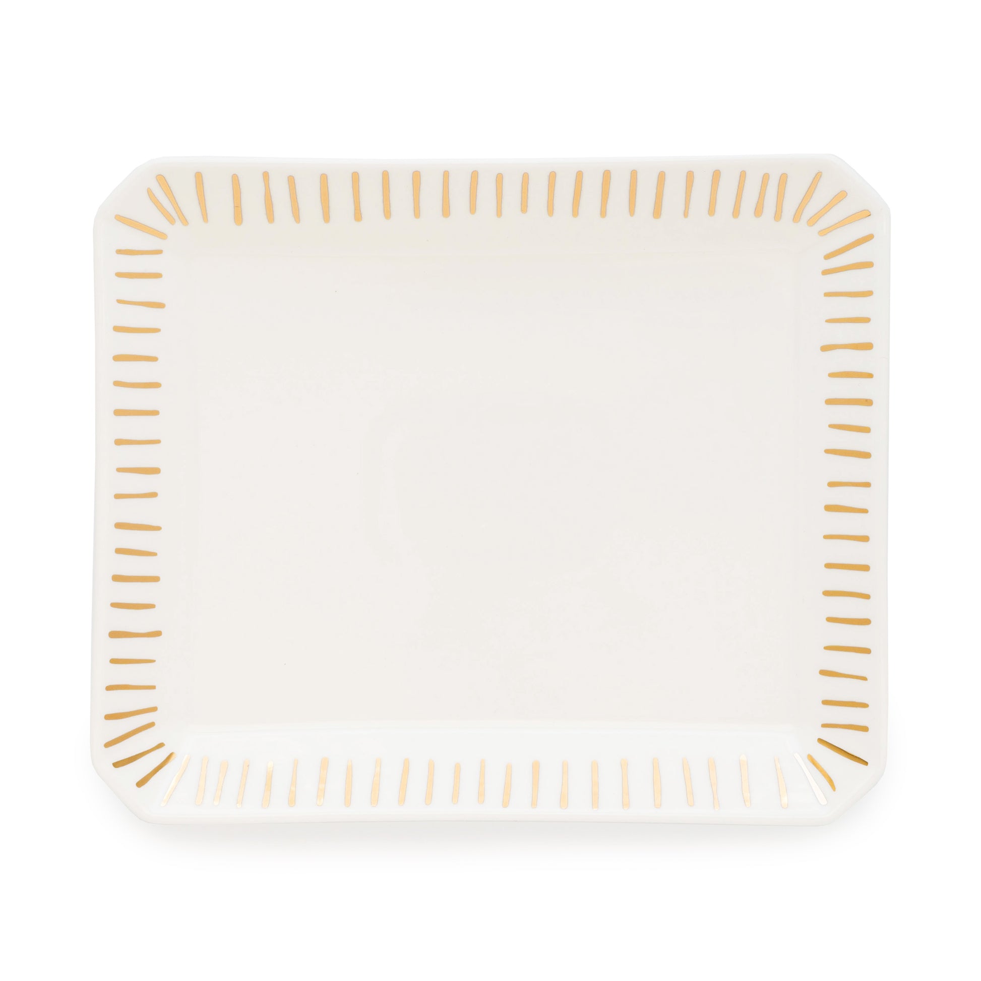 Large ceramic rectangular tray with gold dashed lines