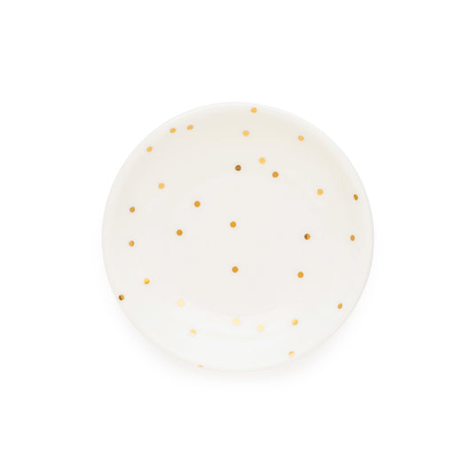 Small round white and gold dot ceramic dish