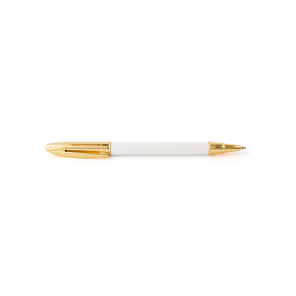 white signature pen with cap off showing ballpoint