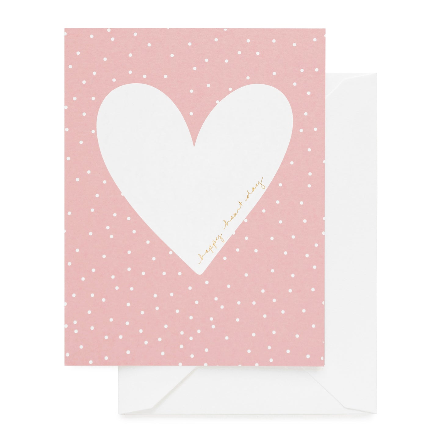 Dusty rose card with white heart and happy heart day printed