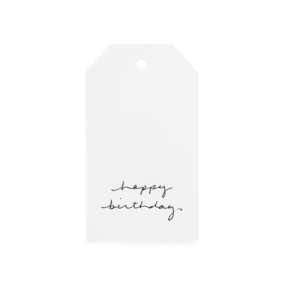 white gift tag with black script happy birthday