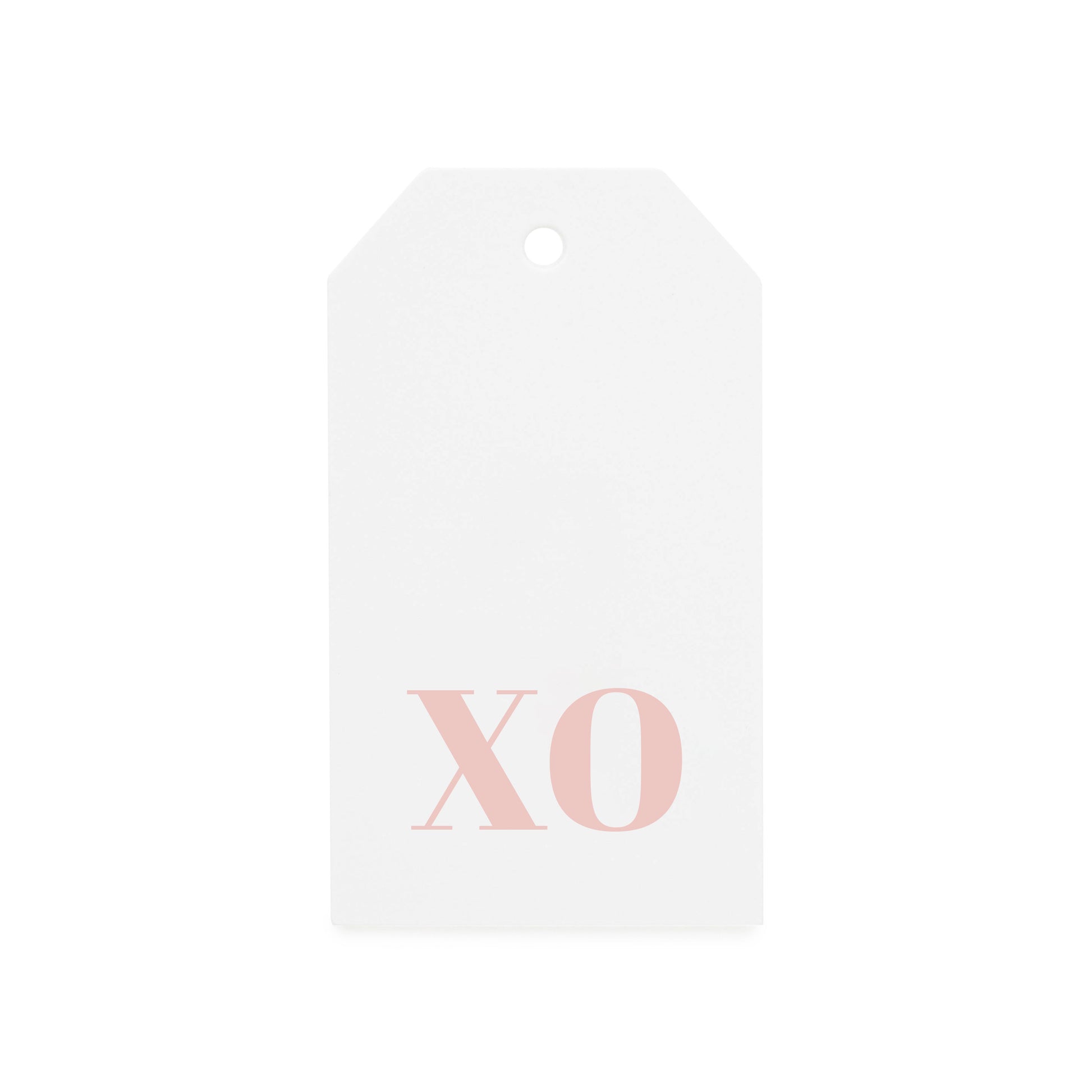 white gift tag with dusty rose XO