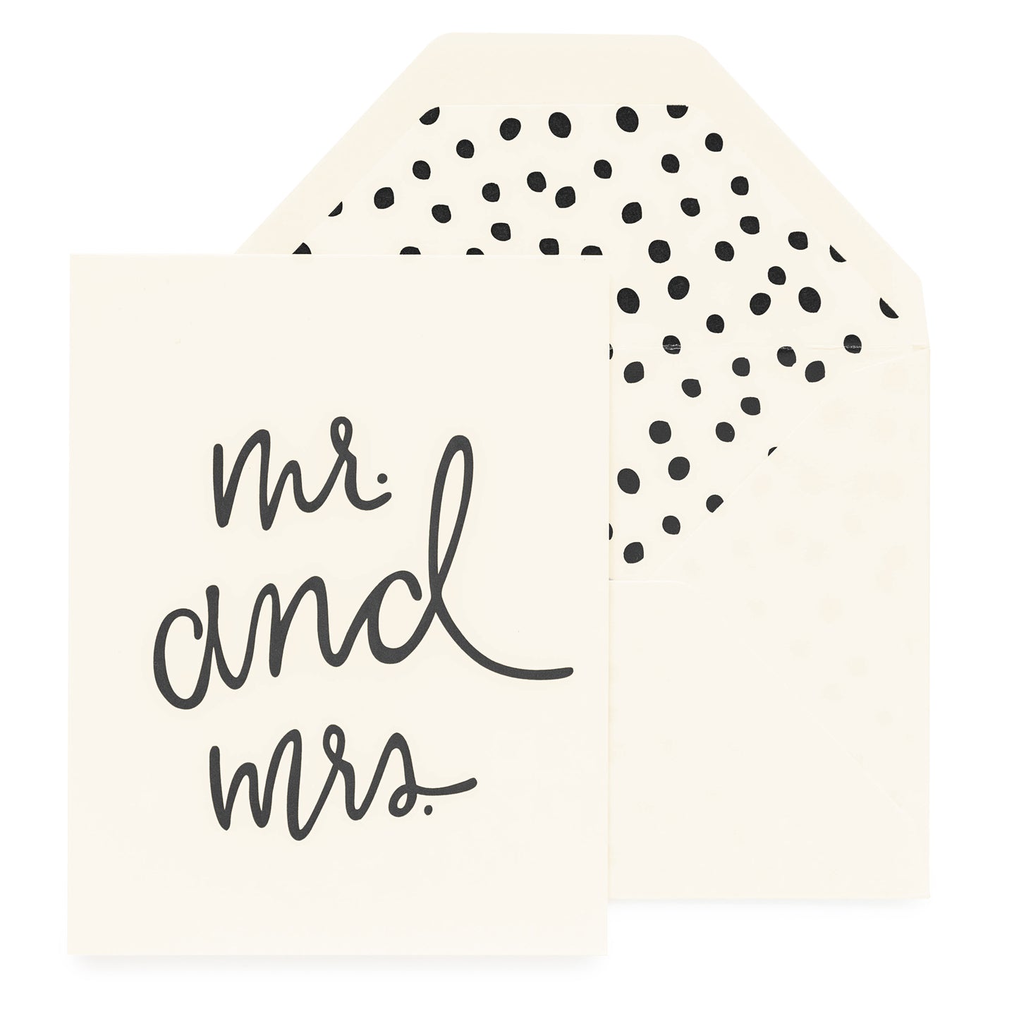 Cream and black card printed with Mr and Mrs with a brushed leopard dot liner