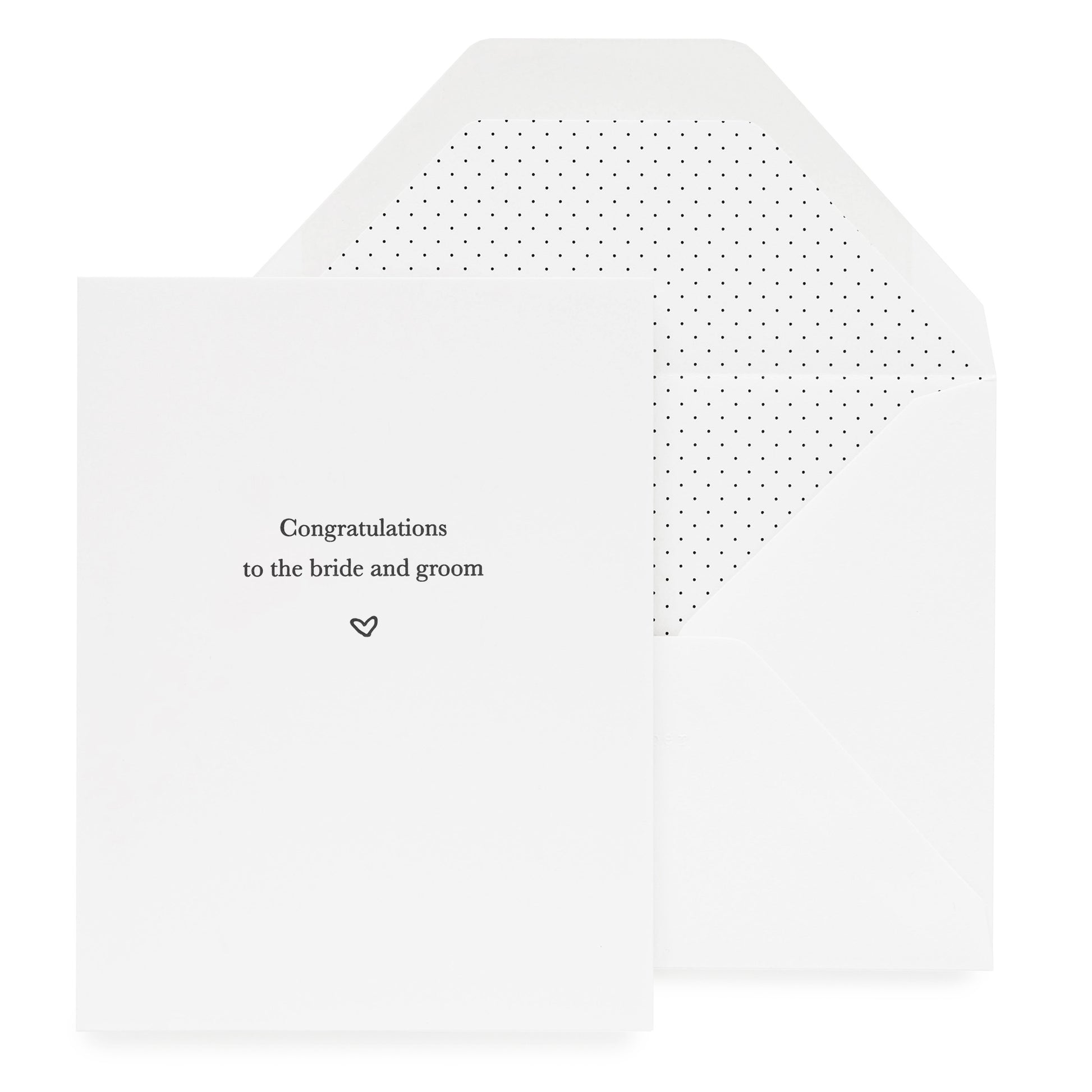 White and black greeting card printed with Congratulations to the bride and groom