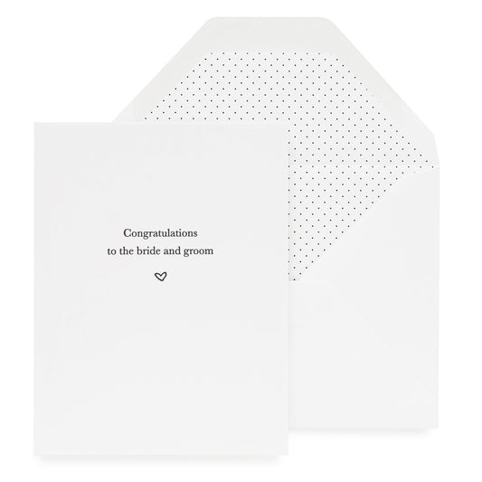 White and black greeting card printed with Congratulations to the bride and groom