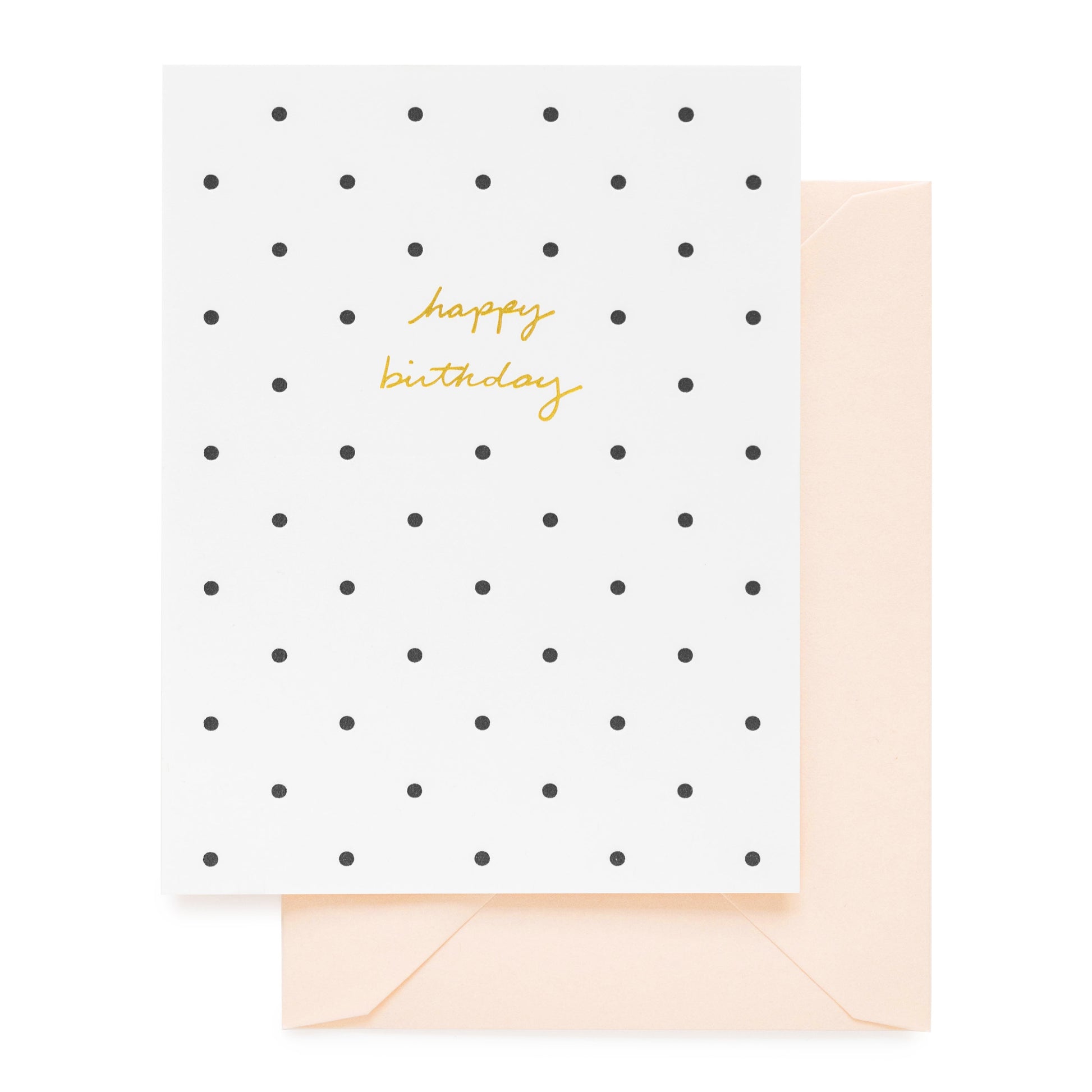 Black and white polka dot birthday card with pink envelope